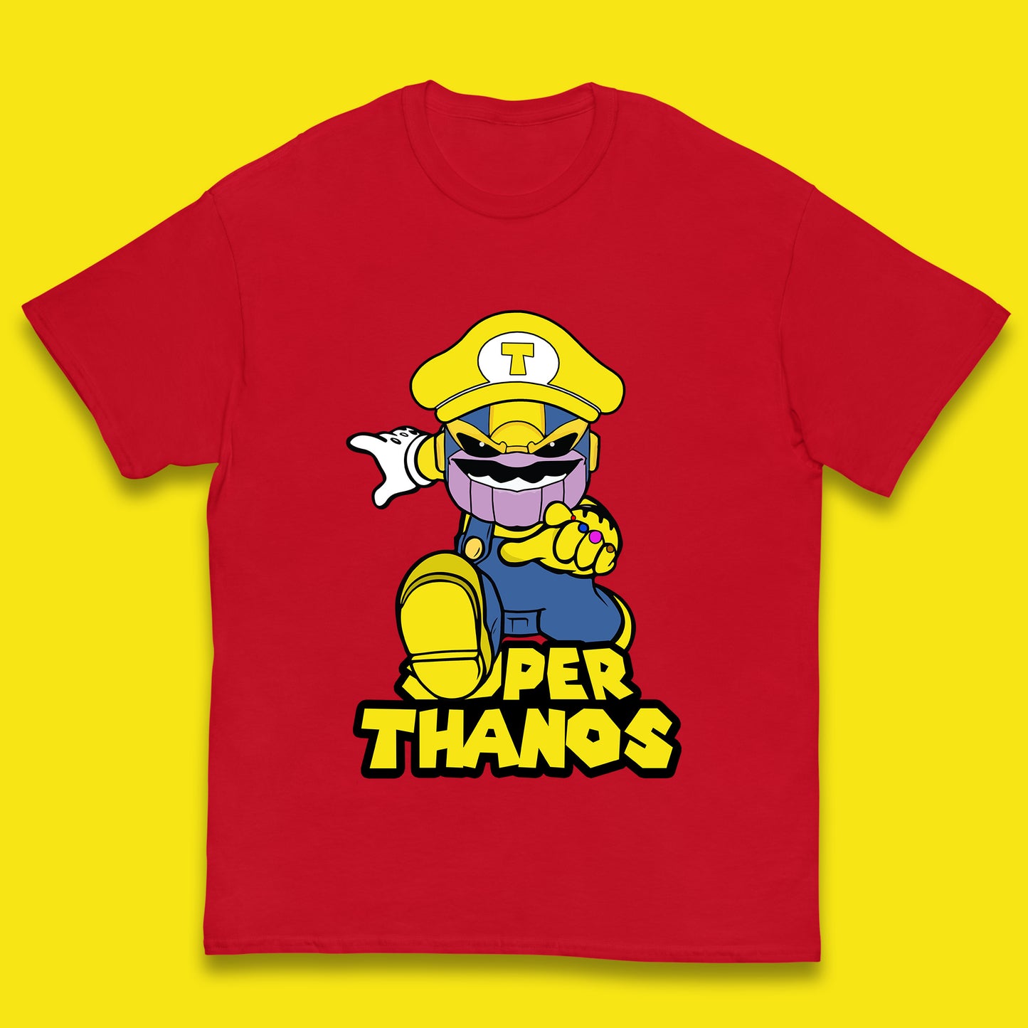 Super Thanos Marvel Infinity Gauntlet Super Mario Spoof Marvel Nintendo Game Series Wario Thanos Fictional Character Kids T Shirt