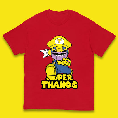 Super Thanos Marvel Infinity Gauntlet Super Mario Spoof Marvel Nintendo Game Series Wario Thanos Fictional Character Kids T Shirt