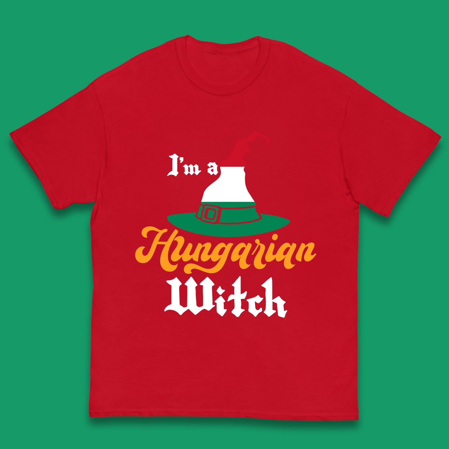 I'm A Hungarian Witch Halloween Witch Hat Hungarian Flag Kids T Shirt