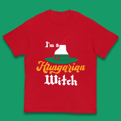 I'm A Hungarian Witch Halloween Witch Hat Hungarian Flag Kids T Shirt