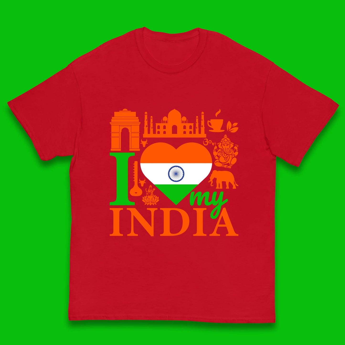 I Love My India Patriotic Indian Flag 15th August Independence Day Kids T Shirt