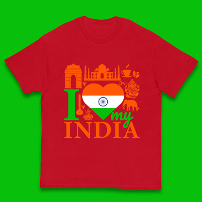 I Love My India Patriotic Indian Flag 15th August Independence Day Kids T Shirt