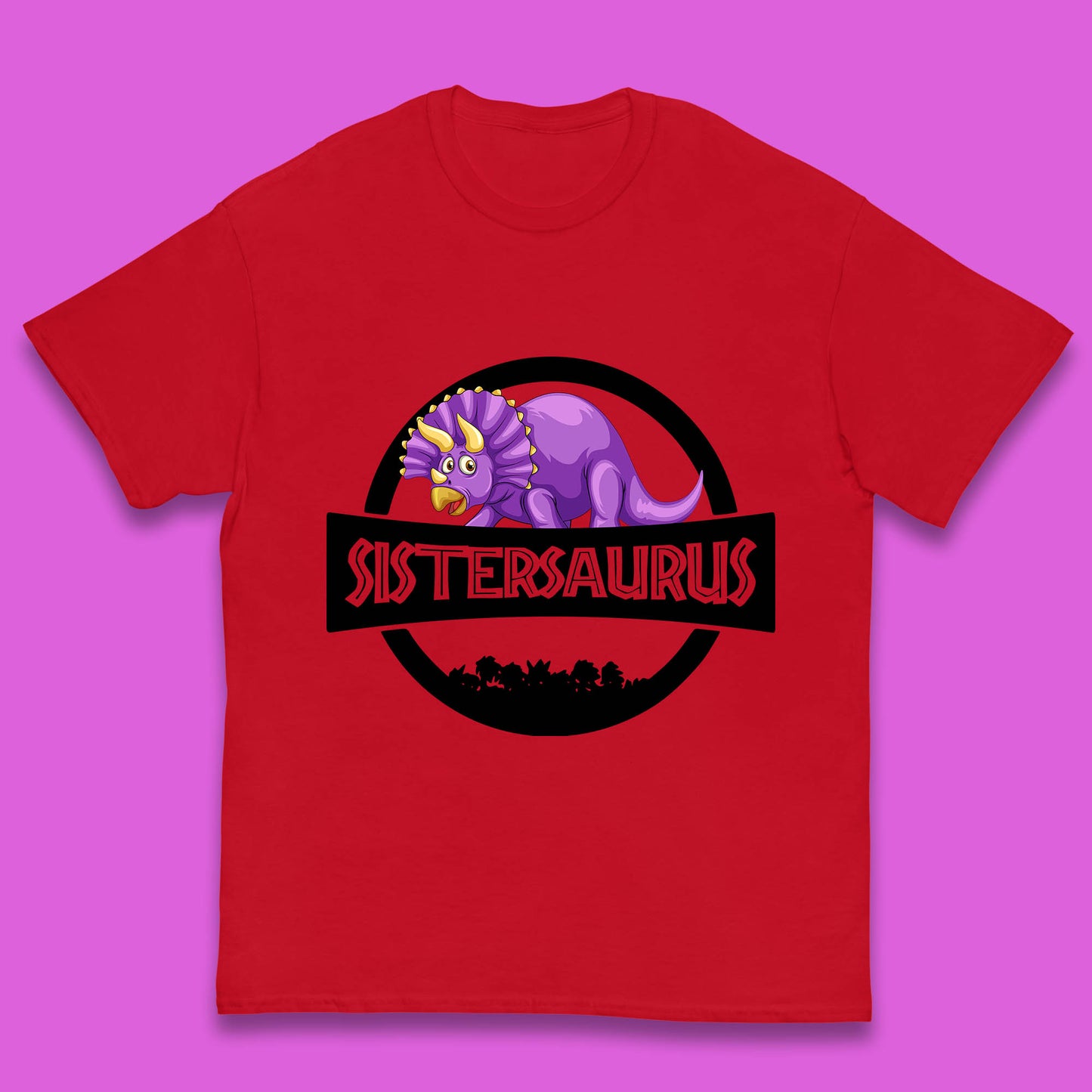 Sistersaurus Dinosaur Sister Cartoon Triceratops Purple Sister Saurus Matching Kids T Shirt