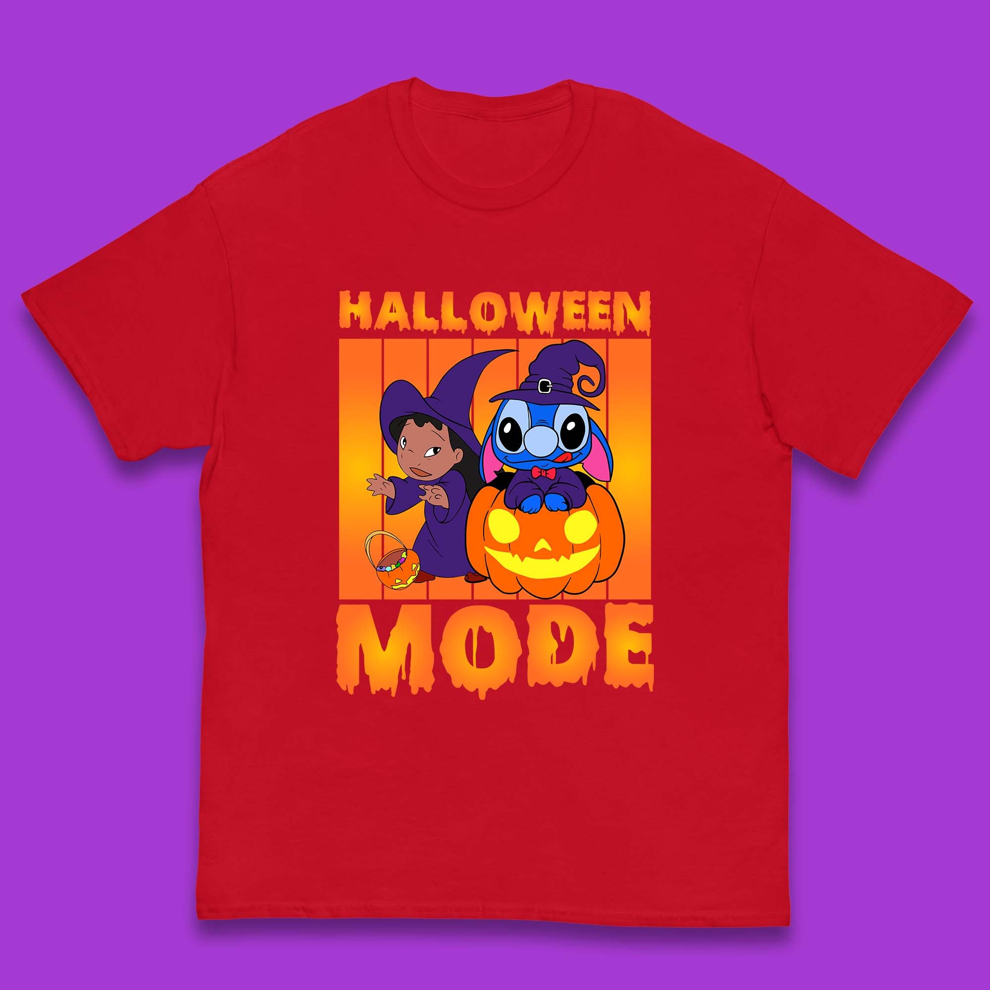 Halloween Mode Disney Lilo & Stitch Halloween Pumpkin Witch Hat Stitch Spooky Disneyland Trip Kids T Shirt