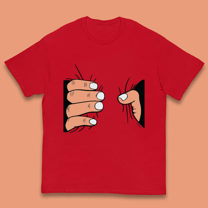 Crushing Handshake Big Hand Squeezing Funny Hand Grabbing Photographic Kids T Shirt