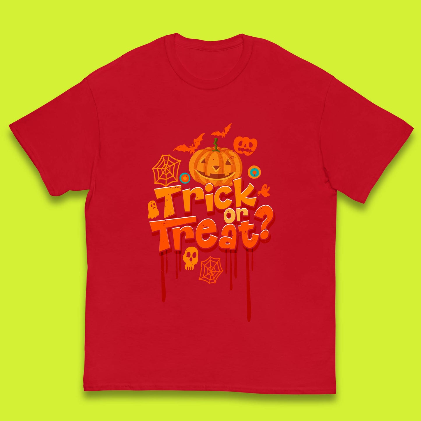 Trick Or Treat Halloween Pumpkin Blood Dripping Horror Scary Spooky Season Kids T Shirt