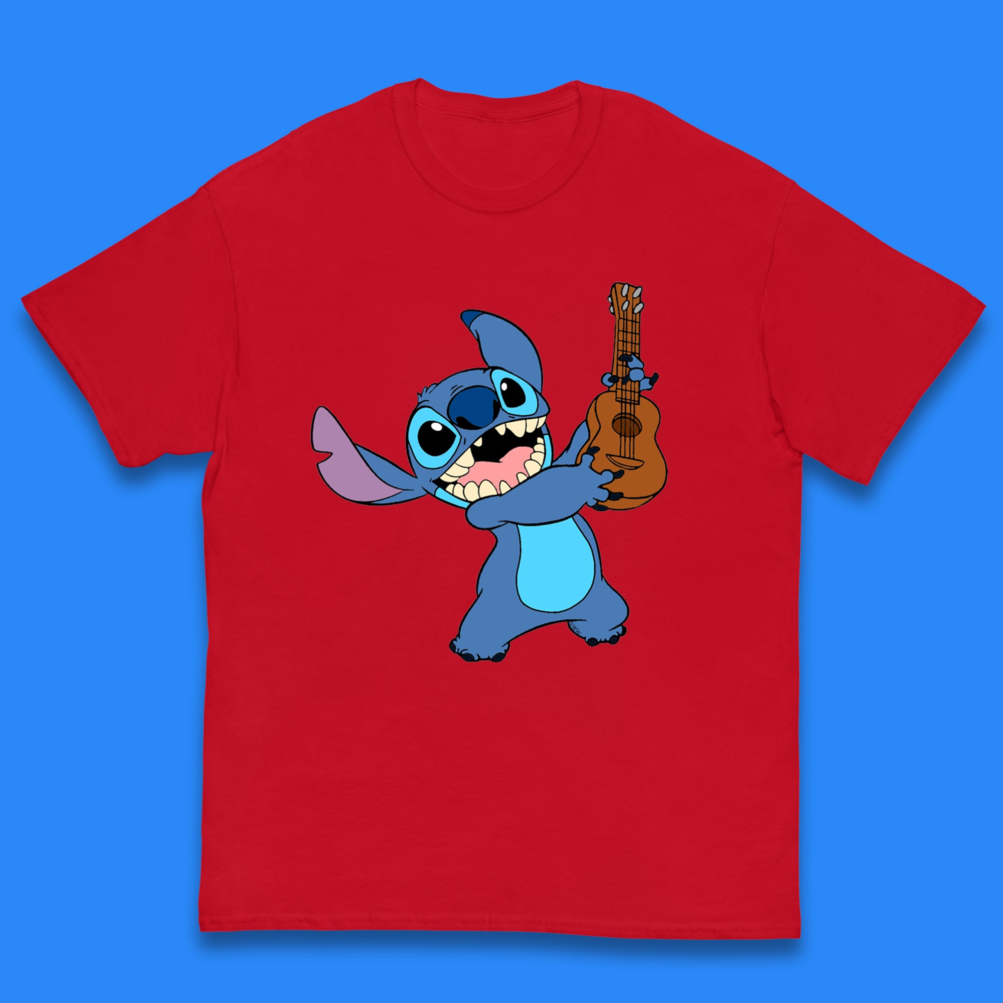Disney Ohana Playing The Guitar Ohana Lilo & Stitich In Happy Mood Cartoon Character Disney World Kids T Shirt