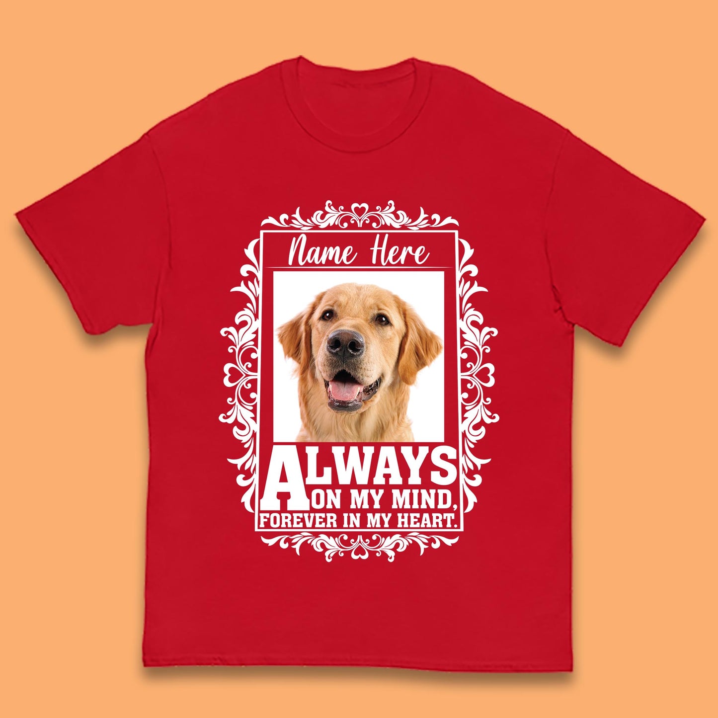 Personalised Pet Always On My Mind Forever In My Heart Custom Photo Memorial Kids T Shirt