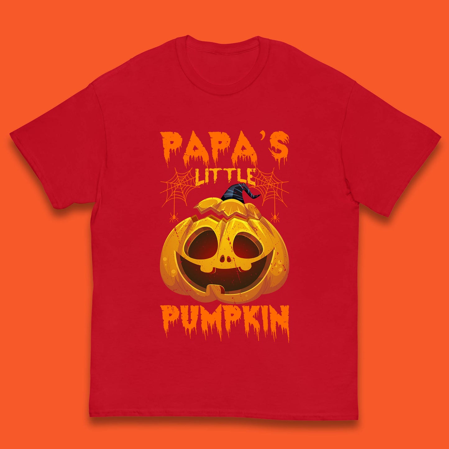 Papa's Little Pumpkin Halloween Jack-o-lantern Witch Hat Scary Evil Pumpkin Kids T Shirt