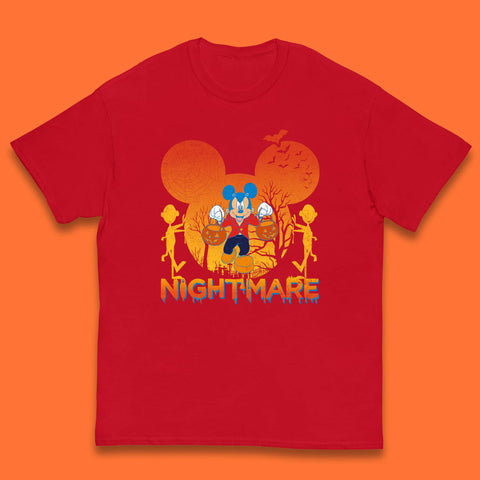 Halloween Nightmare Disney Mickey Mouse Holding Pumpkin Bucket Horror Scary Disneyland Trip Kids T Shirt