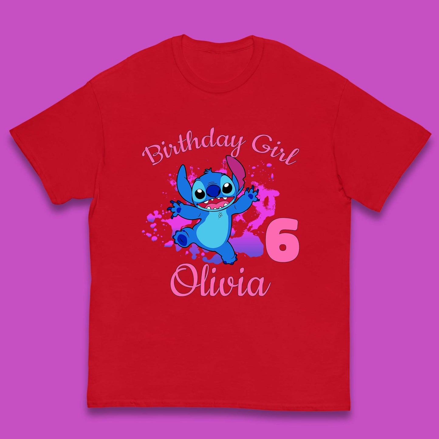 Personalised Birthday Girl Disney Stitch Your Name And Birthday Year Lilo & Stitch Cartoon Kids T Shirt