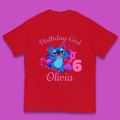 Personalised Birthday Girl Disney Stitch Your Name And Birthday Year Lilo & Stitch Cartoon Kids T Shirt
