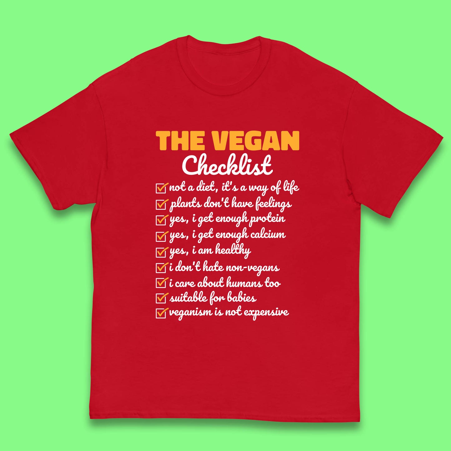 The Vegan Checklist Vegan Activism Funny Pro Vegetarian Checklist Kids T Shirt