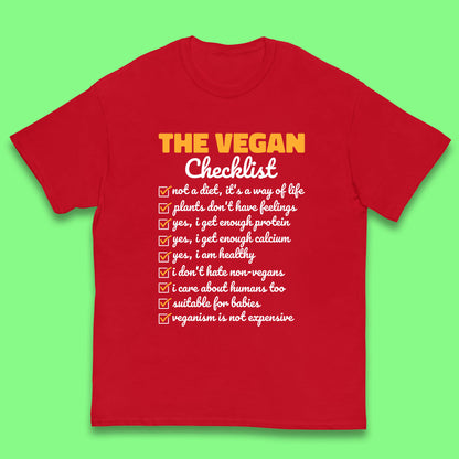 The Vegan Checklist Vegan Activism Funny Pro Vegetarian Checklist Kids T Shirt