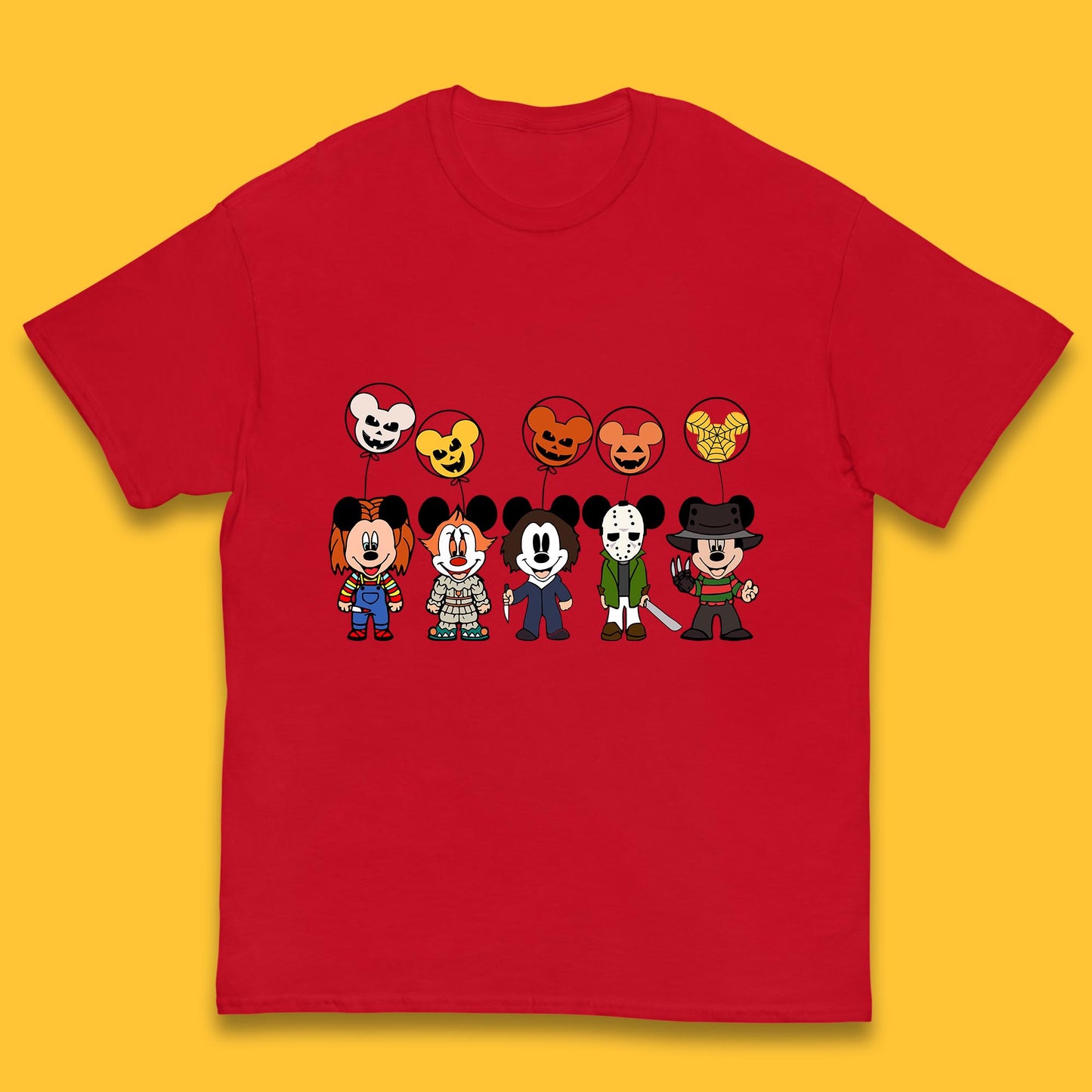 Disney Halloween Friends Horror Movie Characters Mickey Mouse Balloons Kids T Shirt