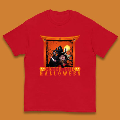 Enter The Halloween Horror Movie Characters Friends Halloween Villians Serial Killers Kids T Shirt