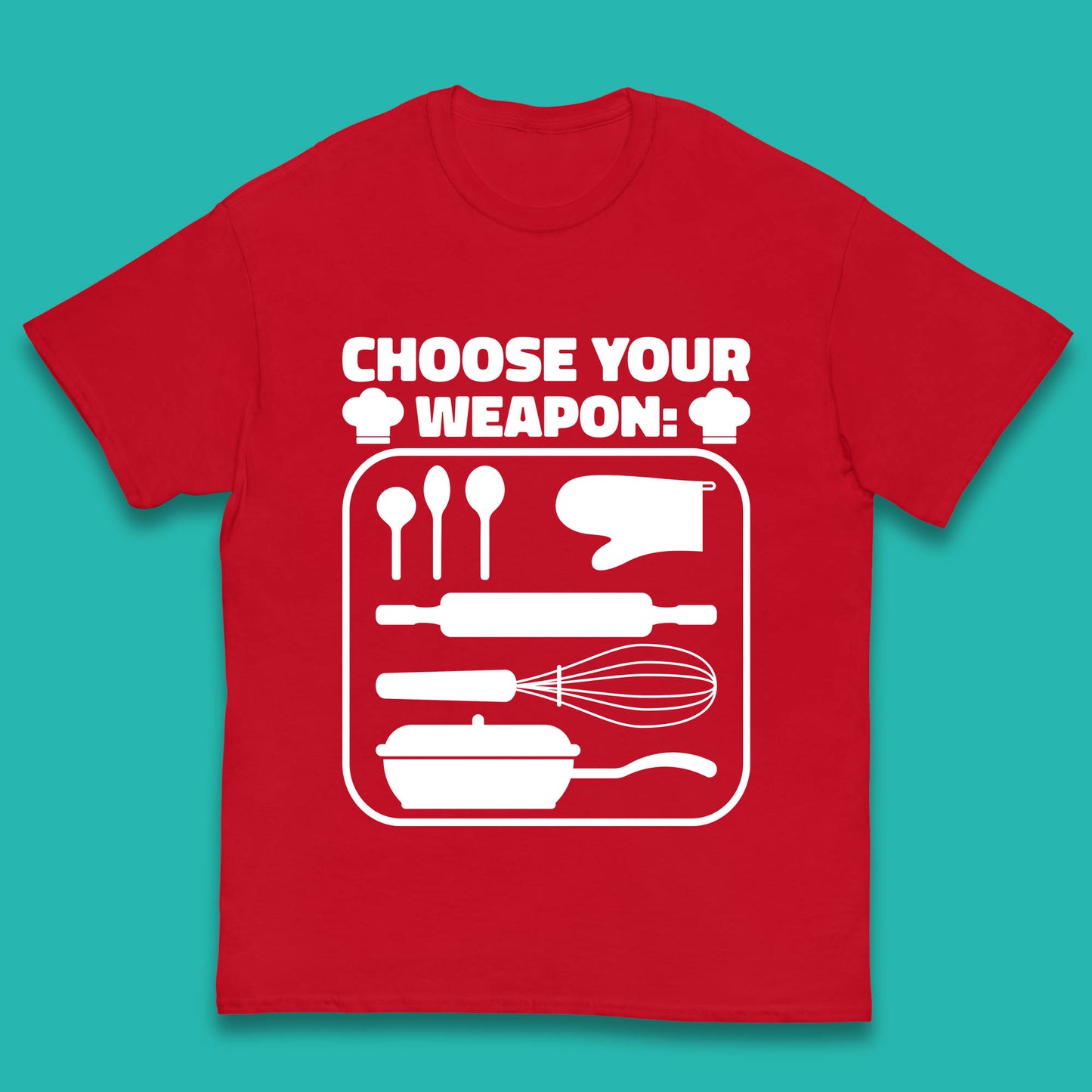 Choose Your Weapon Chef  Funny Cooking Kitchen Baking Weapons Kids T Shirt