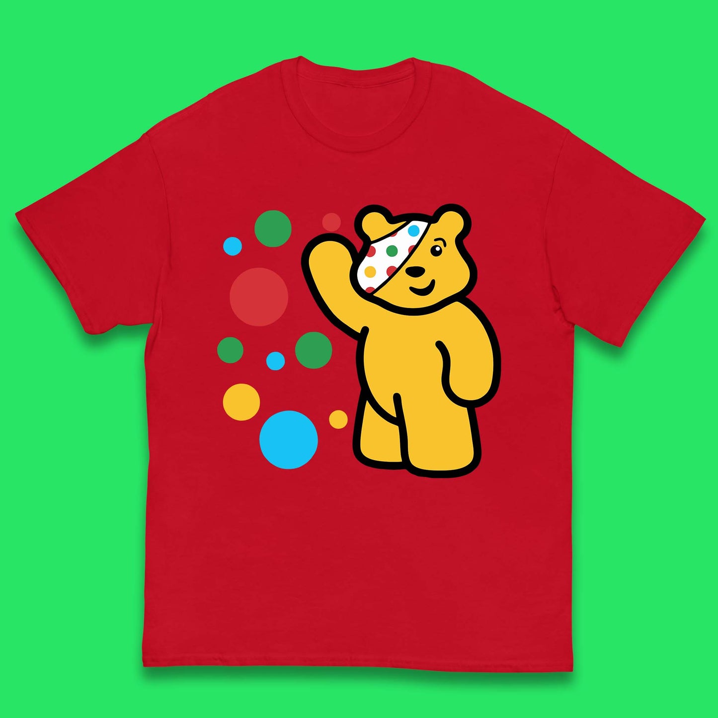 Spotty Pudsey Bear Hand Waving Dotty Spot Fundraising Children In Need Spotty Bear Spotty Day Kids T Shirt