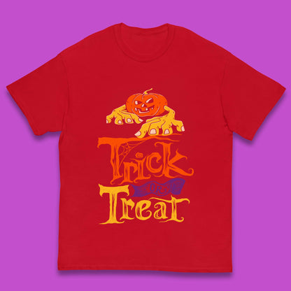 Halloween Trick Or Treat Horror Scary Evil Pumpkin With Zombie Hands Kids T Shirt
