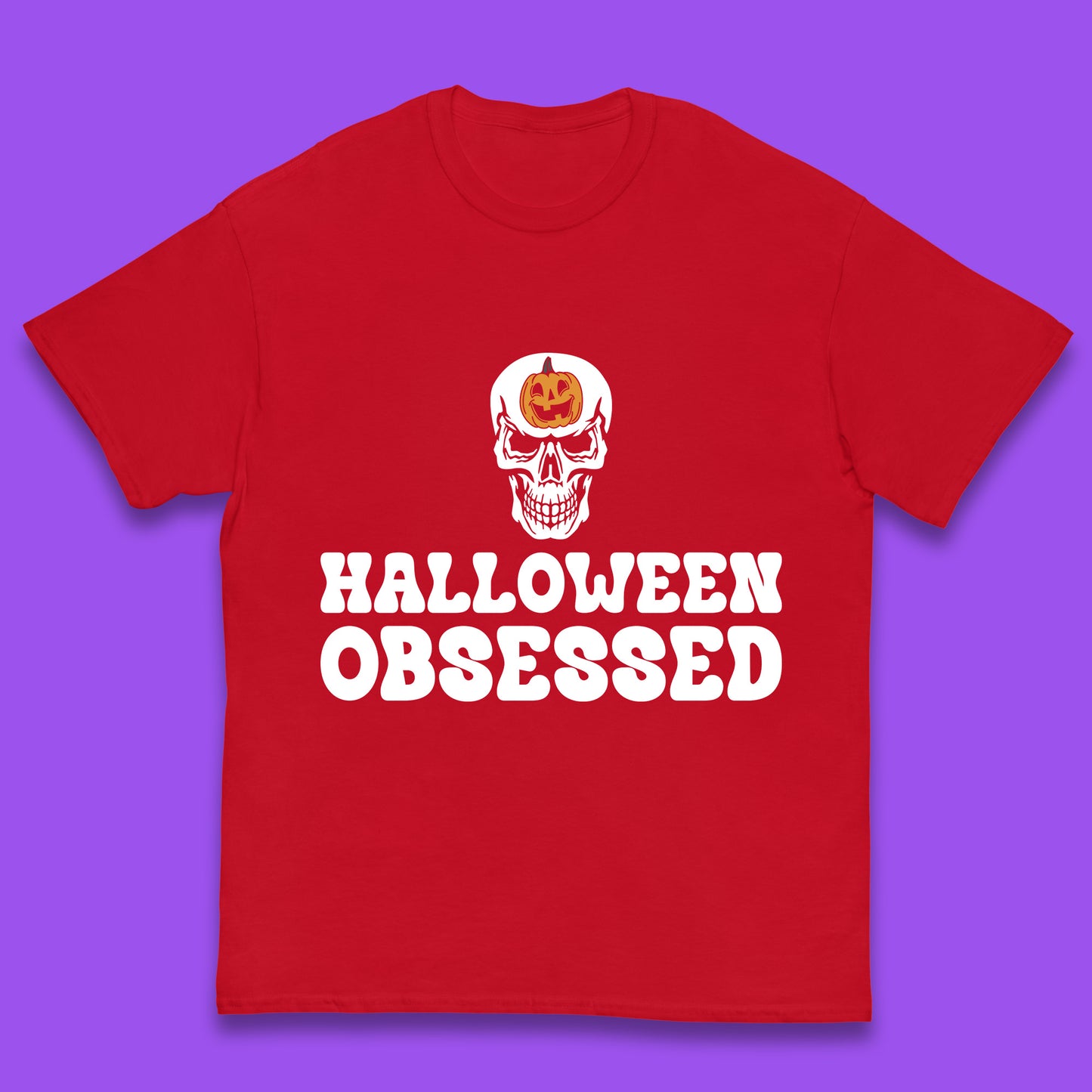 Skull Pumpkin Halloween Obsessed Funny Pumpkin Obsessed Party Spooky Season Kids T Shirt