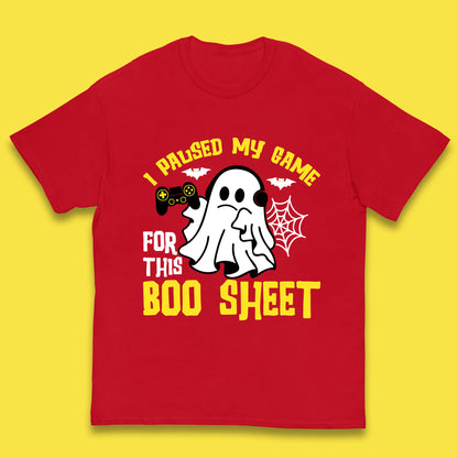 I Paused My Game For This Boo Sheet Ghost With Controller Halloween Gamer Kids T Shirt