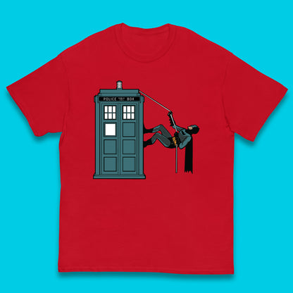 Batman Climbing Police Public Call Box DC Comics Superhero Movie Character Kids T Shirt