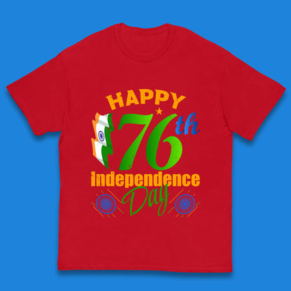 Happy India 76th Independence Day 15th August Patriotic Indian Flag Kids T Shirt