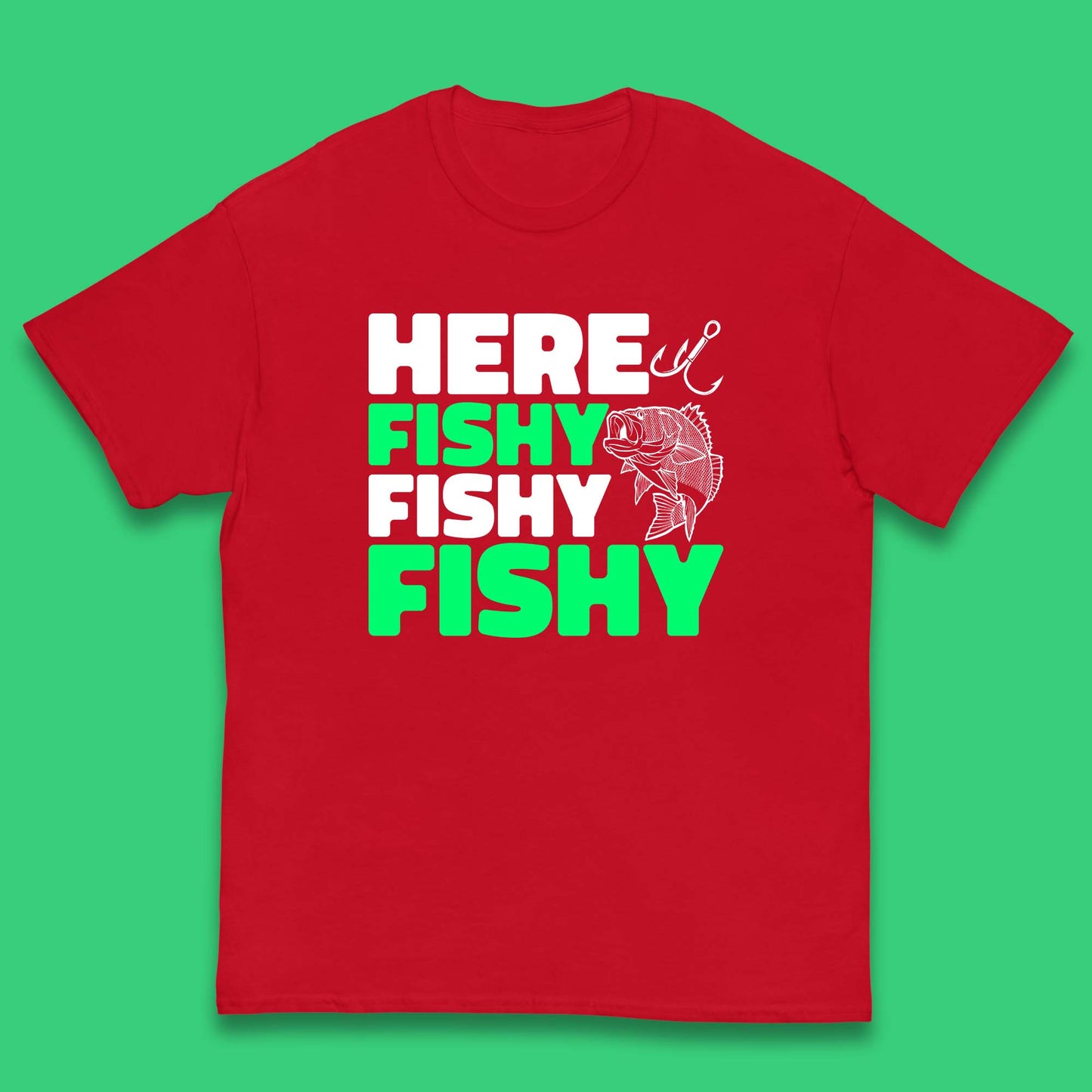 Here Fishy Fishy Fishy  Funny Fishing Fish Lover Fisherman Fishing Quote Kids T Shirt
