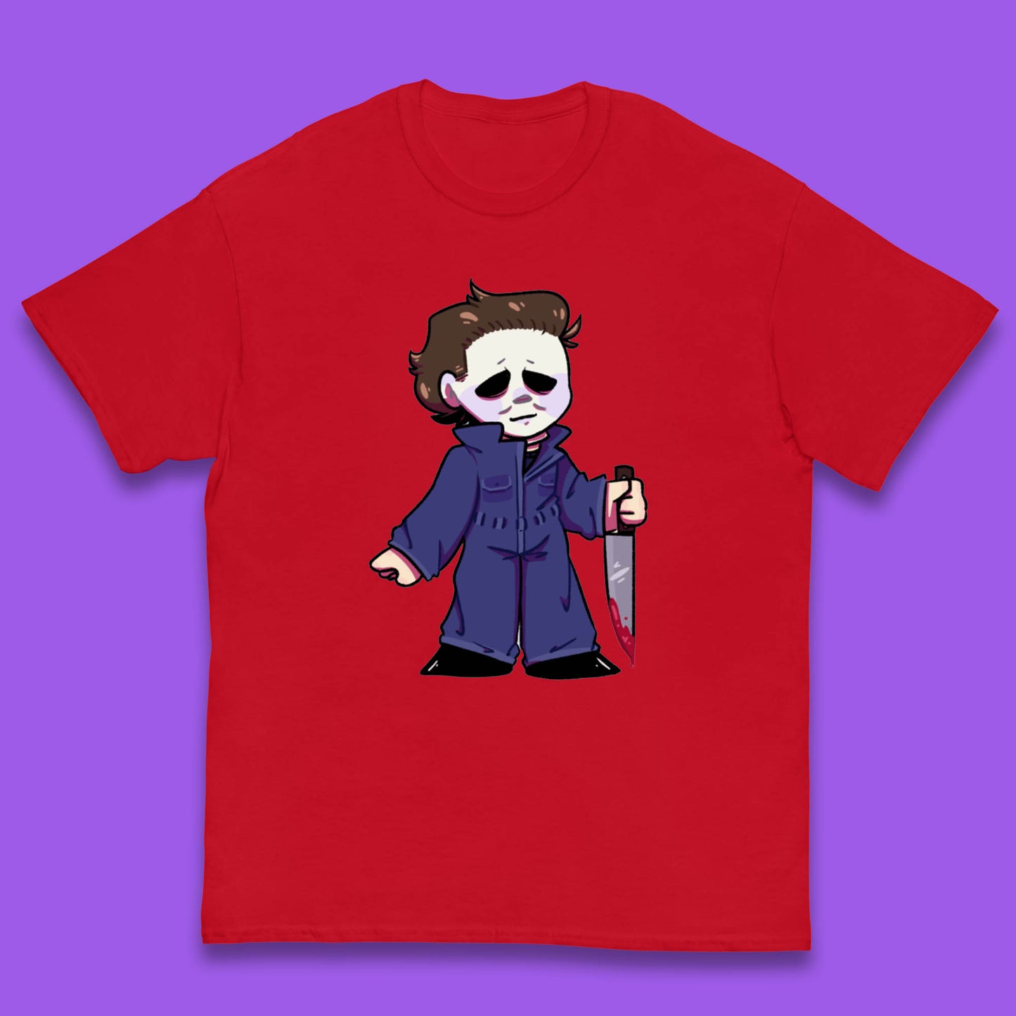 Chibi Michael Myers Holding Bloody Knife Halloween Serial Killer Horror Movie Character Kids T Shirt