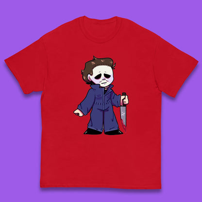 Chibi Michael Myers Holding Bloody Knife Halloween Serial Killer Horror Movie Character Kids T Shirt