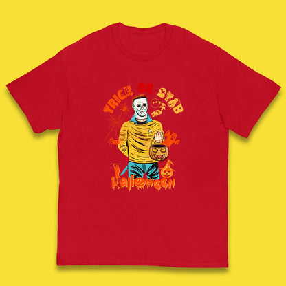 Trick Or Stab Halloween Michael Myers Stab Trek Trick Or Treat Kids T Shirt
