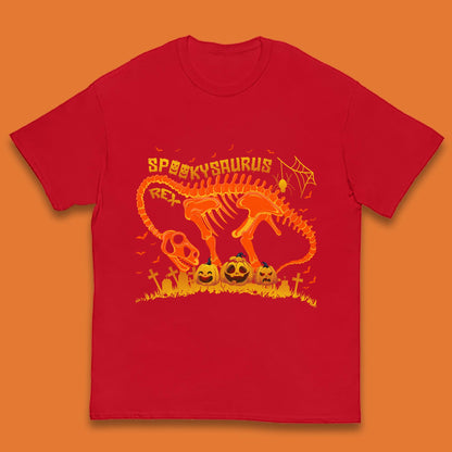 Spooky Saurus Rex Halloween Dinosaur T-Rex Skeleton With Scary Pumpkins Kids T Shirt