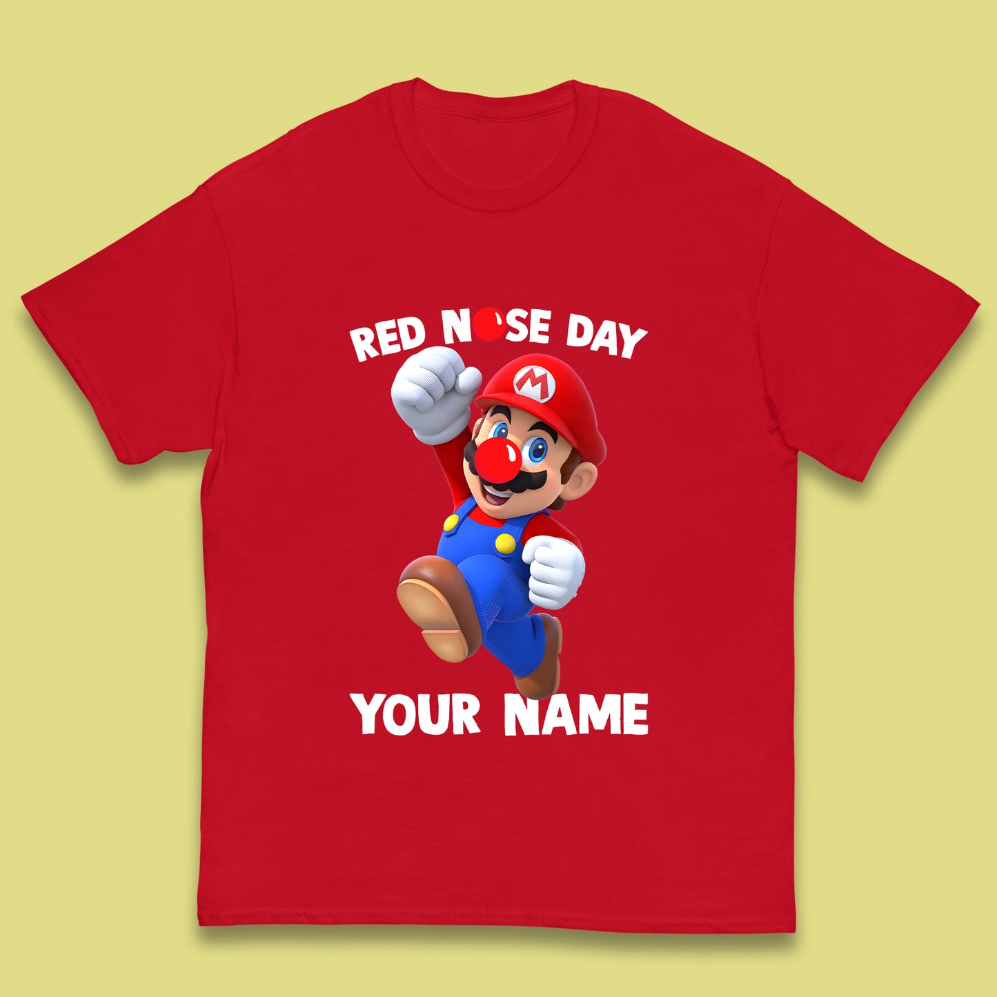 Personalised Super Mario Red Nose Day Kids T-Shirt