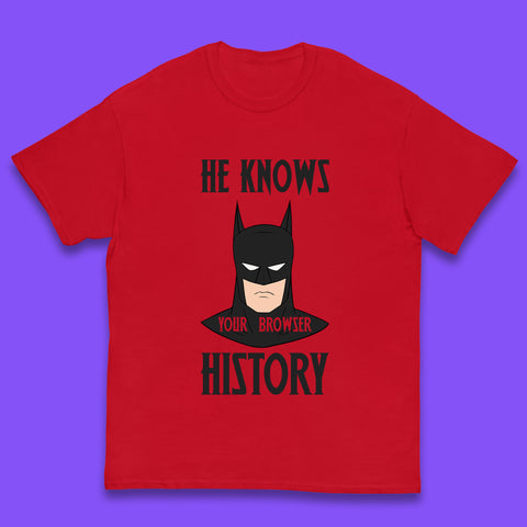 Batman He Knows Your Browser History DC Comics Superhero Comic Book Character Kids T Shirt