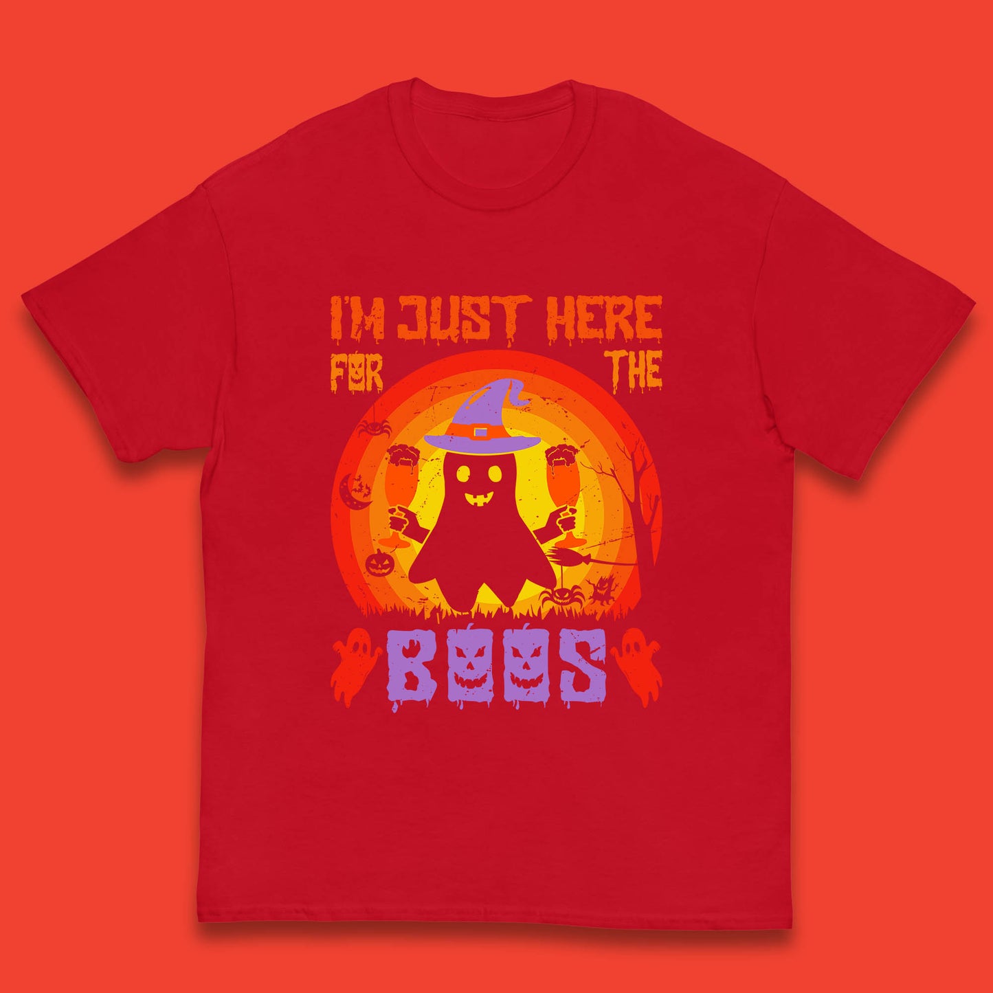 I'm Just Here For The Boos Halloween Boo Ghost Witch Hat Horror Scary Kids T Shirt