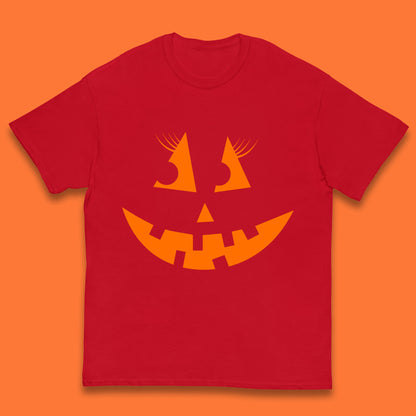 Halloween Pumpkin Jack-o-lantern Girl Evil Scary Horror Smile Face Kids T Shirt