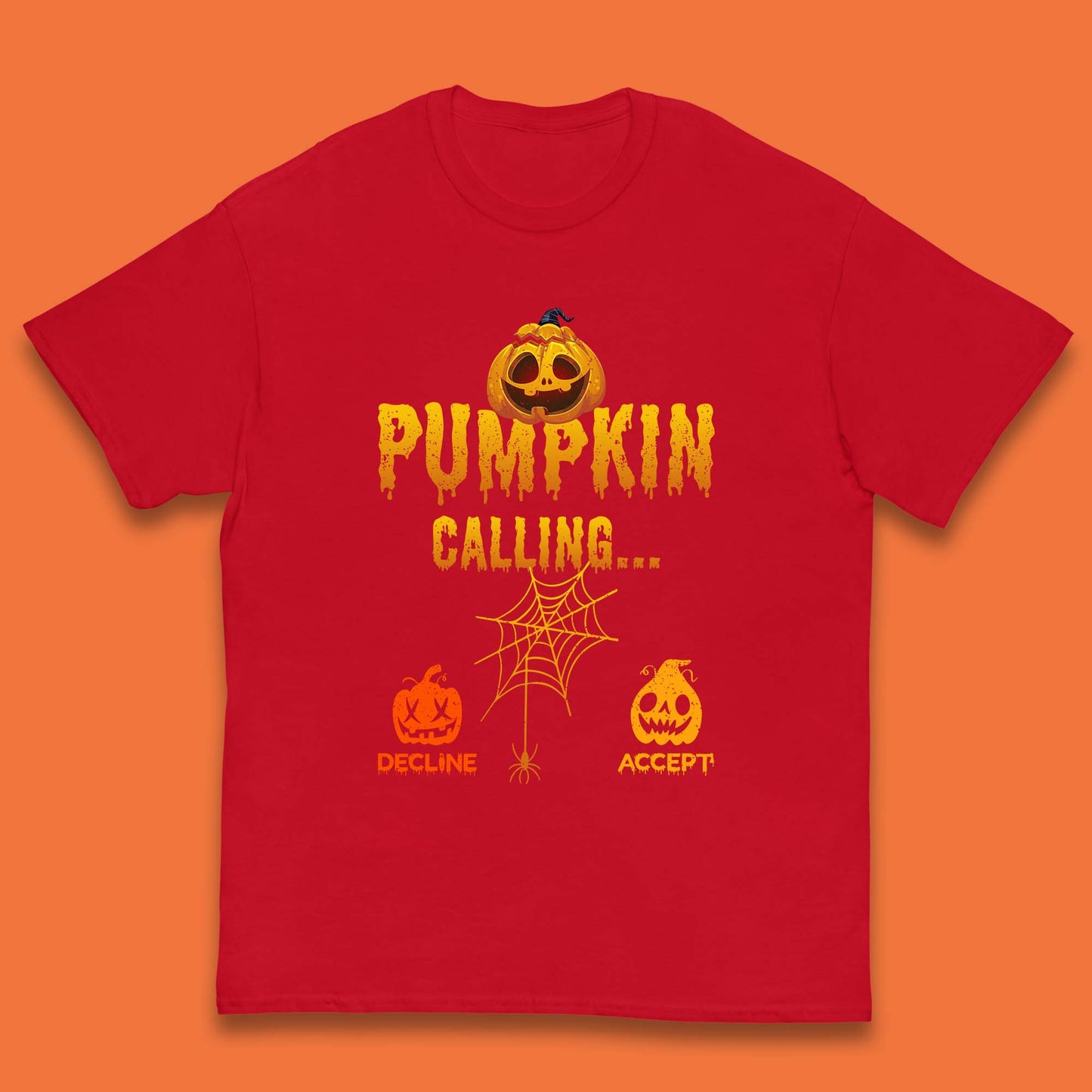 Halloween Pumpkin Calling Accept Decline Funny Jack O Lantern Horror Scary Phone Call Kids T Shirt