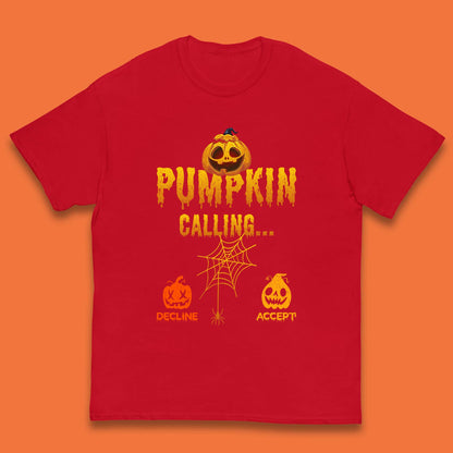 Halloween Pumpkin Calling Accept Decline Funny Jack O Lantern Horror Scary Phone Call Kids T Shirt
