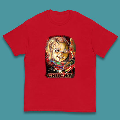 Chucky Distressed Childs Play Horror Monster Creepy Doll Toy Scary Halloween Scary Movie Character Kids T Shirt