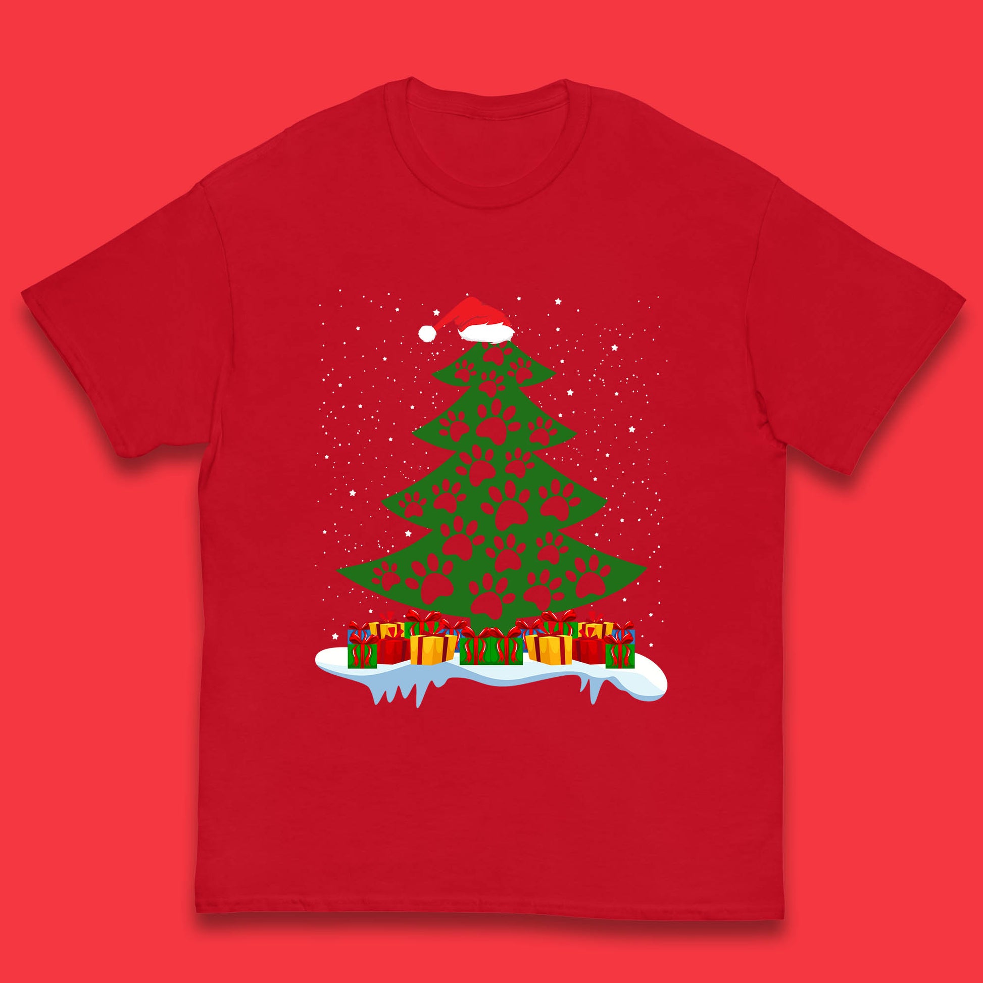 christmas tree with paw prints of dogs t shirt