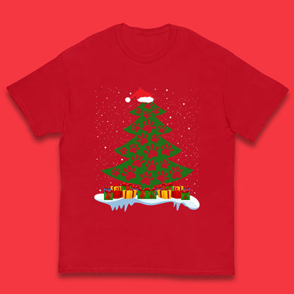 christmas tree with paw prints of dogs t shirt