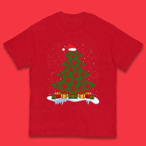 Christmas Tree With Paw Prints Of Dogs And Cats Merry Christmas Xmas Dog & Cat Lovers Kids T Shirt