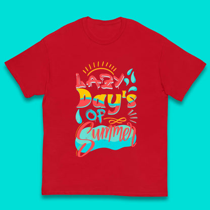 Lazy Days Of Summer Vintage Retro Sunset Surfer Beach Holiday Trip Kids T Shirt