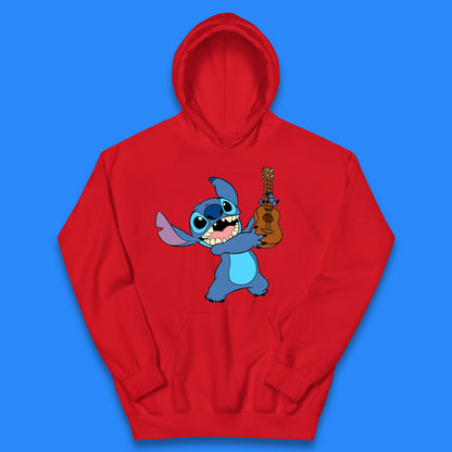 Disney Ohana Playing The Guitar Ohana Lilo & Stitich In Happy Mood Cartoon Character Disney World Kids Hoodie