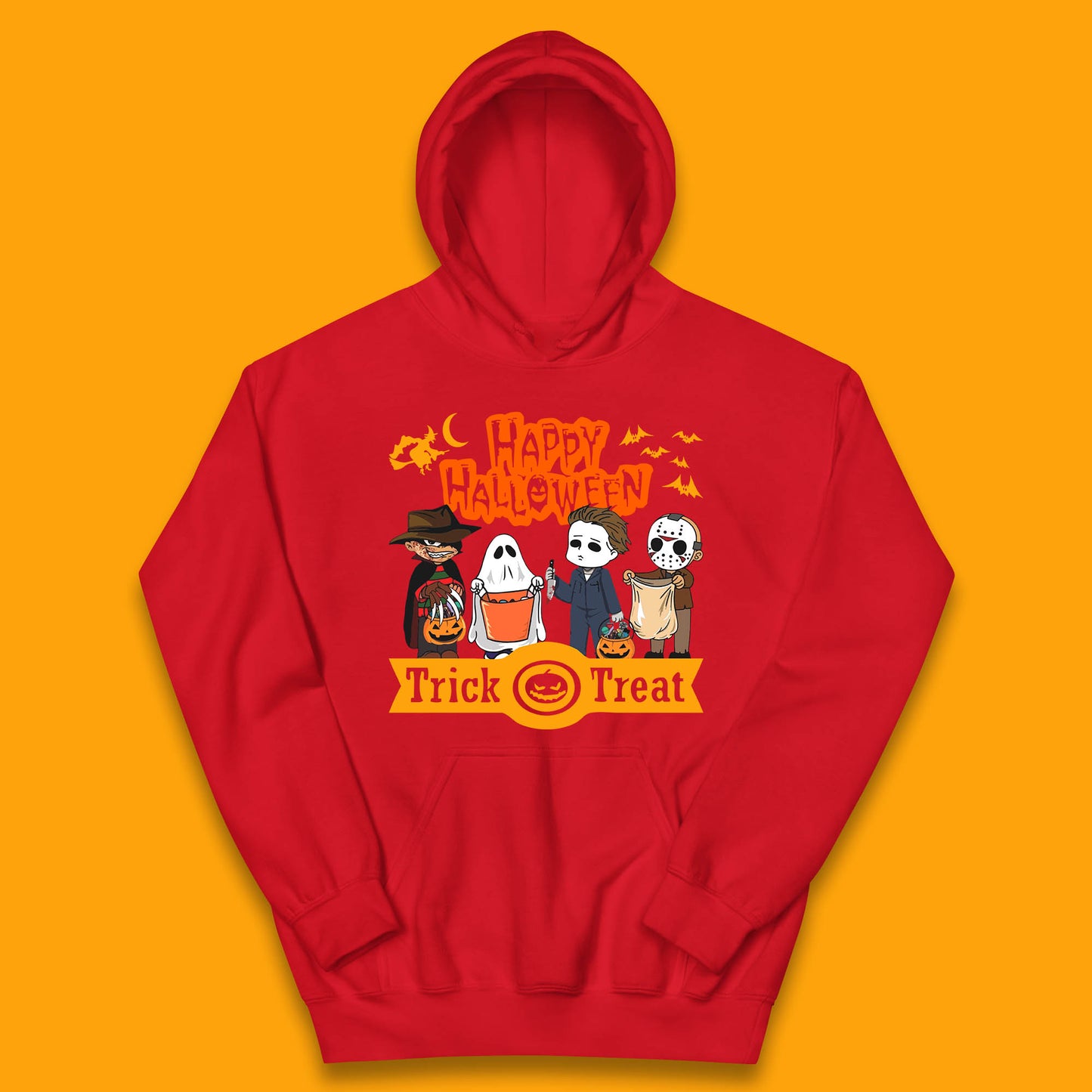 Happy Halloween Trick Or Treat Chibi Horror Movie Characters Killer Kids Hoodie