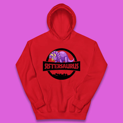 Sistersaurus Dinosaur Sister Cartoon Triceratops Purple Sister Saurus Matching Kids Hoodie