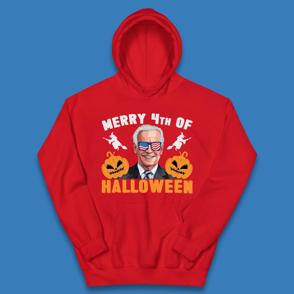 Merry 4th Of Halloween Funny Confused Joe Biden 4th Of July Kids Hoodie