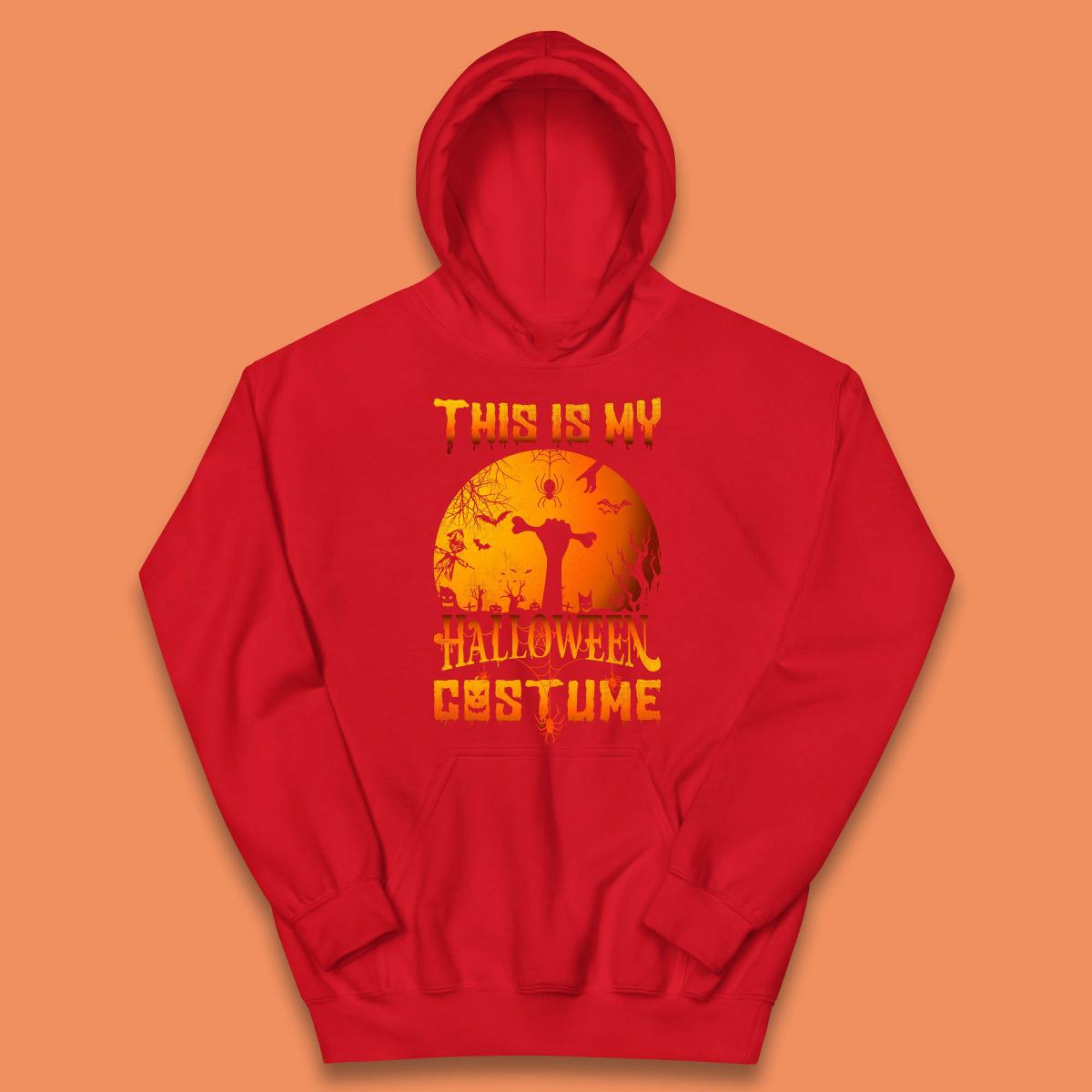 This Is My Halloween Costume Zombie Hand Rising Out Of A Graveyard & Holding Bone In Spooky Night Kids Hoodie