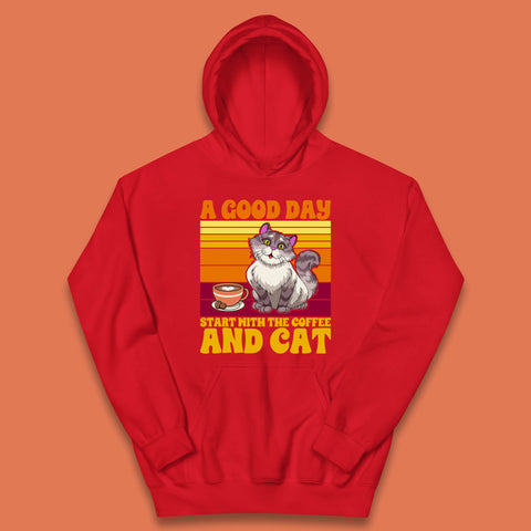 A Good Day Start With The Coffee And Cat Funny Coffee Cats Lovers Kids Hoodie