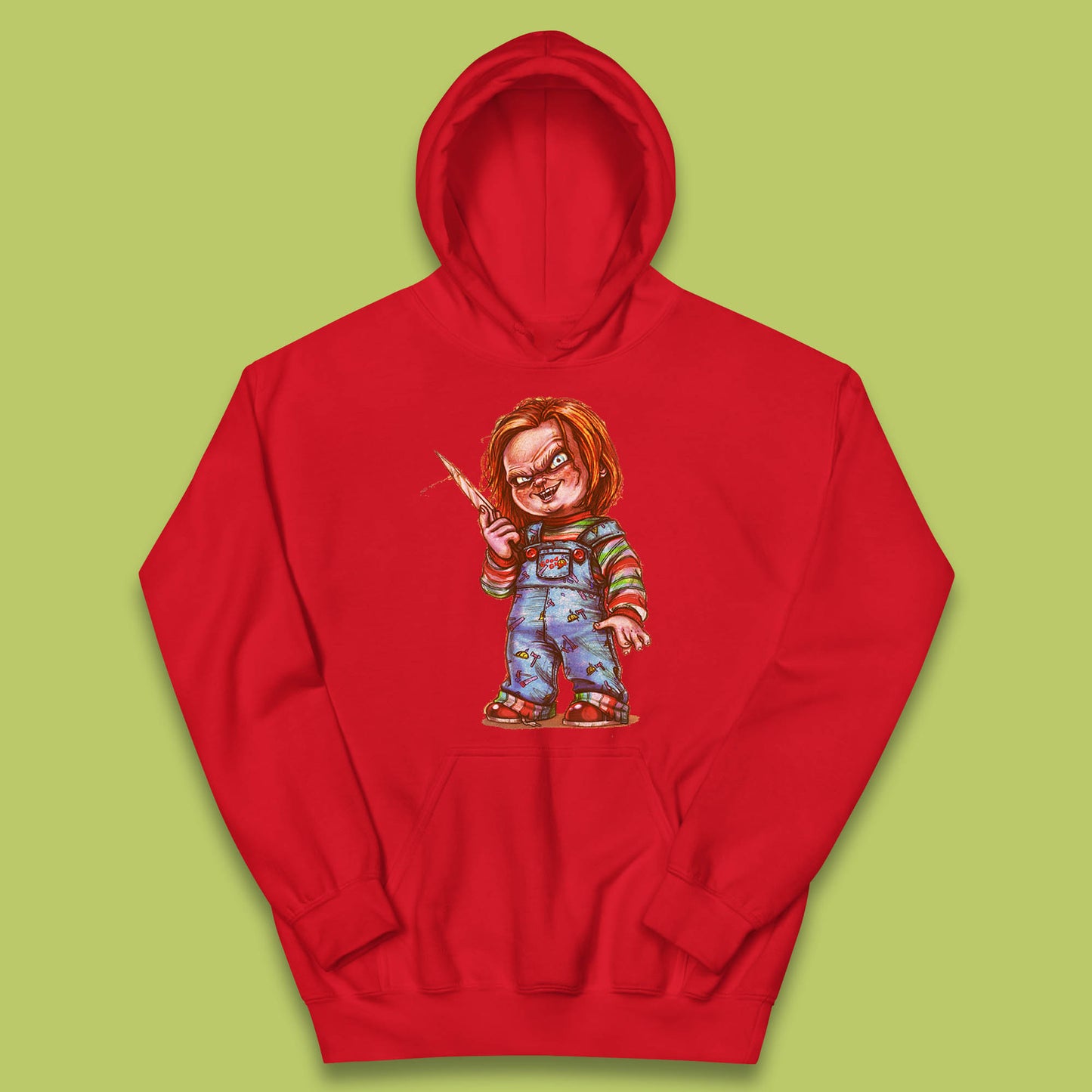 The Horror Movie Character Chucky With Knife Serial Killer Halloween Horror Movie Inspired Chucky Kids Hoodie